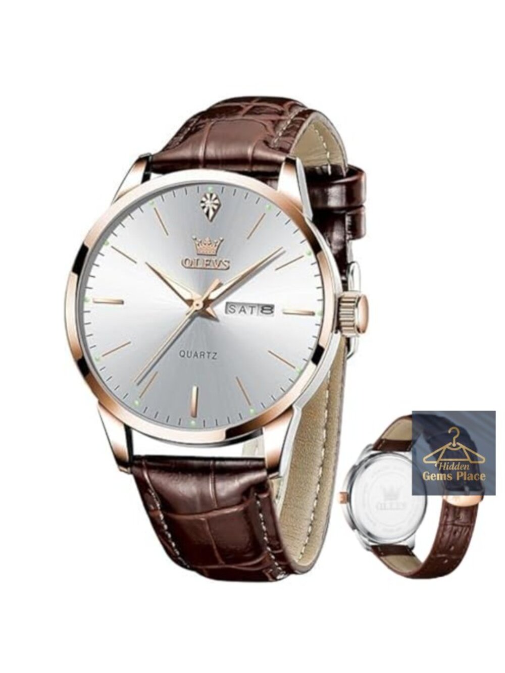 Men's Vintage Leather Dress Watch with Day-Date Arabic Numerals Quartz